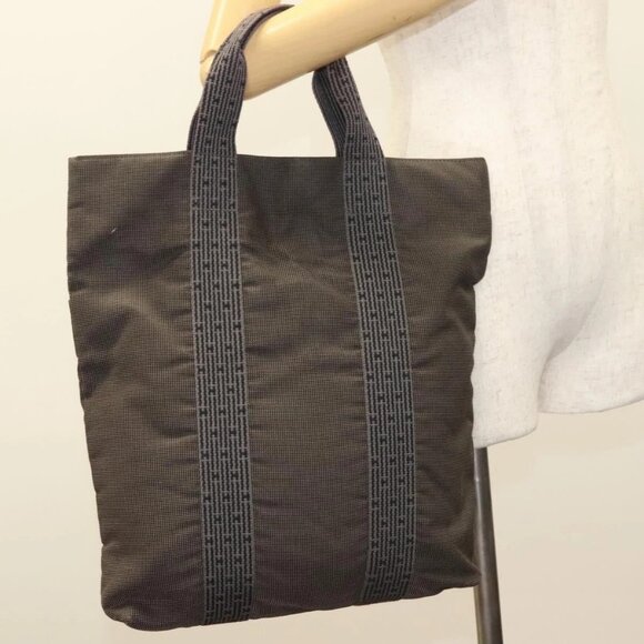 HERMES Her Line Kabas Tote Bag Canvas Gray Silver Auth BA3817 - Picture 3 of 16